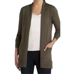 Stitch Fix x Pink Clover Olive Green Penton 2 Pocket Open Cardigan Size XS NWOT